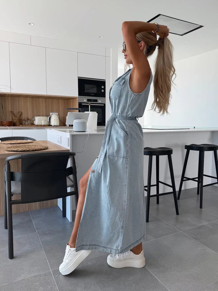 Jacinta - Vestido Longo Elegante com Bolso