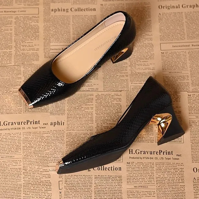 Merja - Sapatos De Salto Alto Com Padrão De Pele De Cobra E Salto Grosso