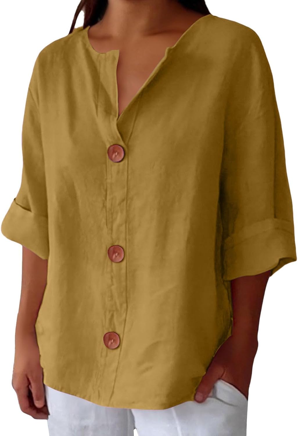 Maeve - Camisa De Algodão e Linho Com Decote Em V