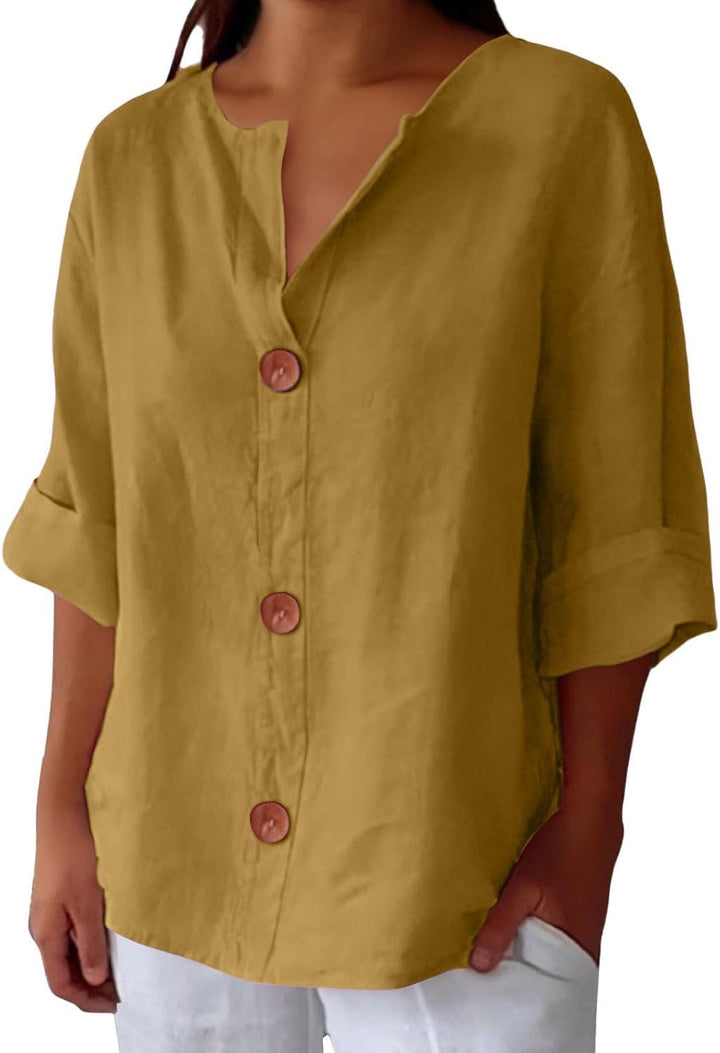 Maeve - Camisa De Algodão e Linho Com Decote Em V