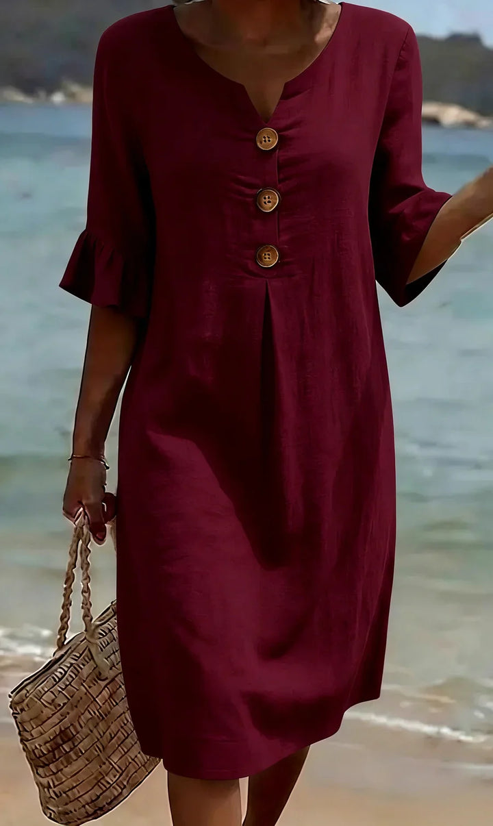 Mlaina - Vestido Midi Elegante Com Botões