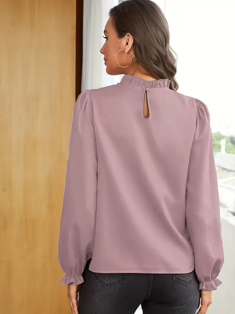 Aurelija - Blusa com Gola com Folhos e Mangas Bufantes