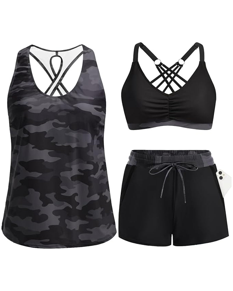 Meaghan - Conjunto De Três Peças Tankini E Saída De Praia
