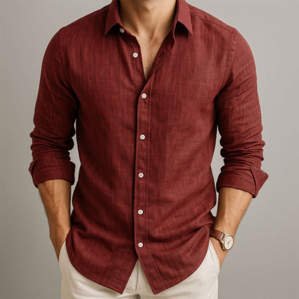 Dilshan - Camisa Casual de Algodão e Linho Com Botões