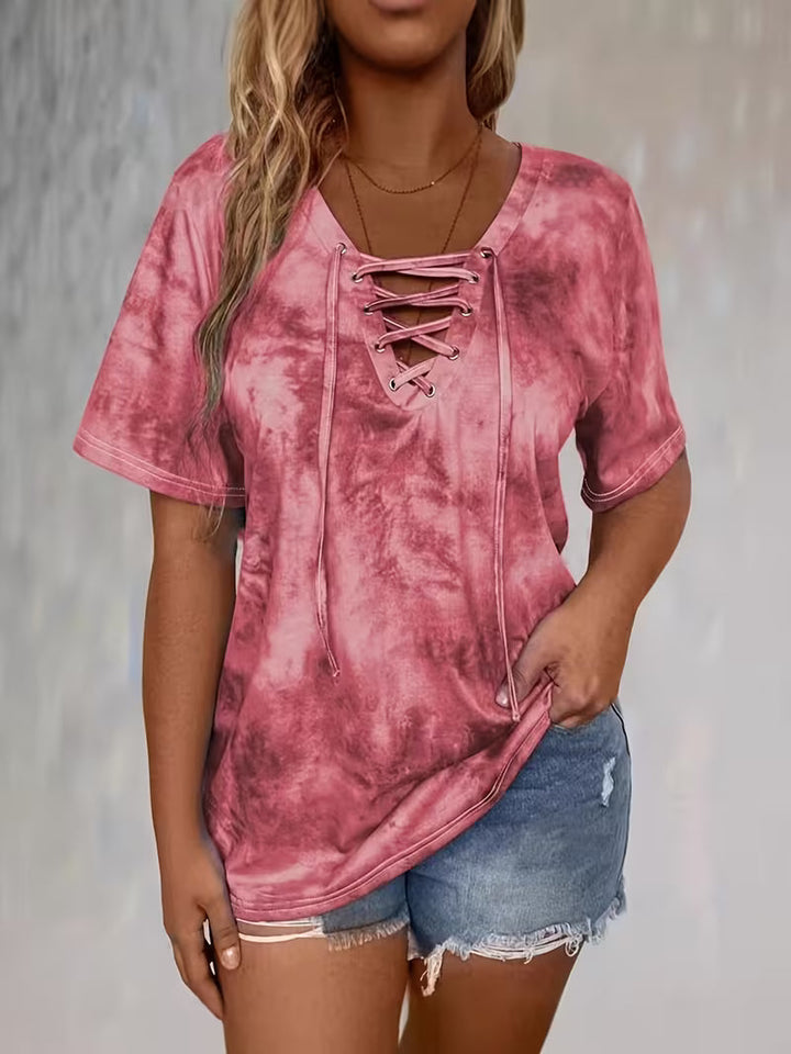Beryl - T-Camisa de Manga Curta com Cordão e Estampado
