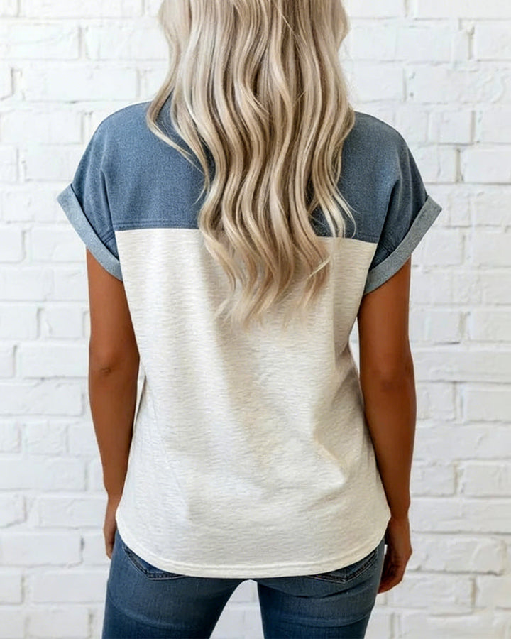 Myleena - Camiseta Em Patchwork Com Gola Virada Para Baixo