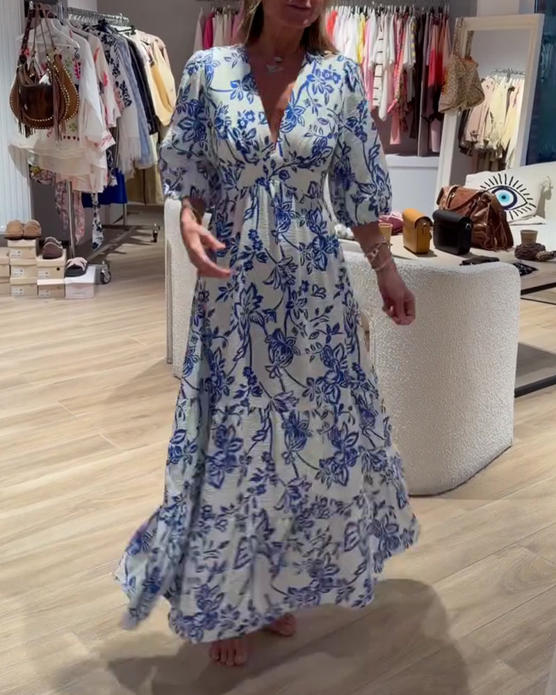 Lyssia - Vestido Longo Elegante Com Padrão Floral