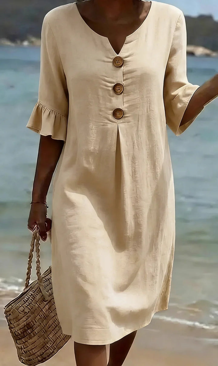 Mlaina - Vestido Midi Elegante Com Botões