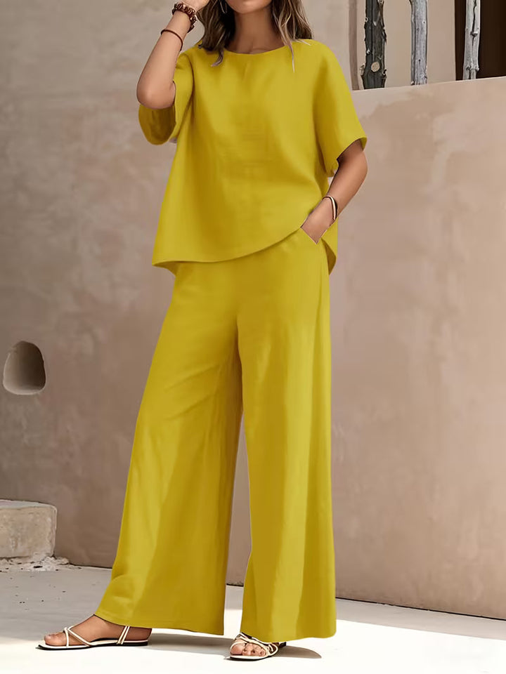 Josy - Conjunto de Camisa de Manga Curta e Calças de Perna Larga