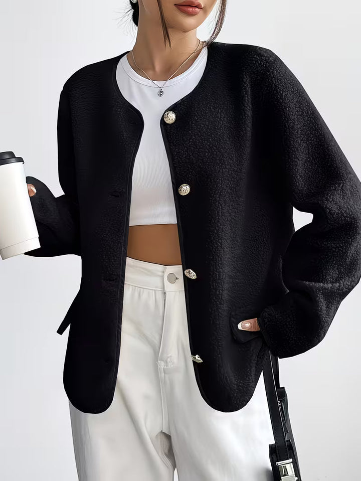 Viktorija - Casaco Elegante Com Gola Redonda e Botões