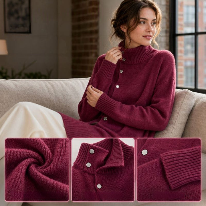 Hiroko - Camisola de Malha Comprida com Gola Alta e Botões