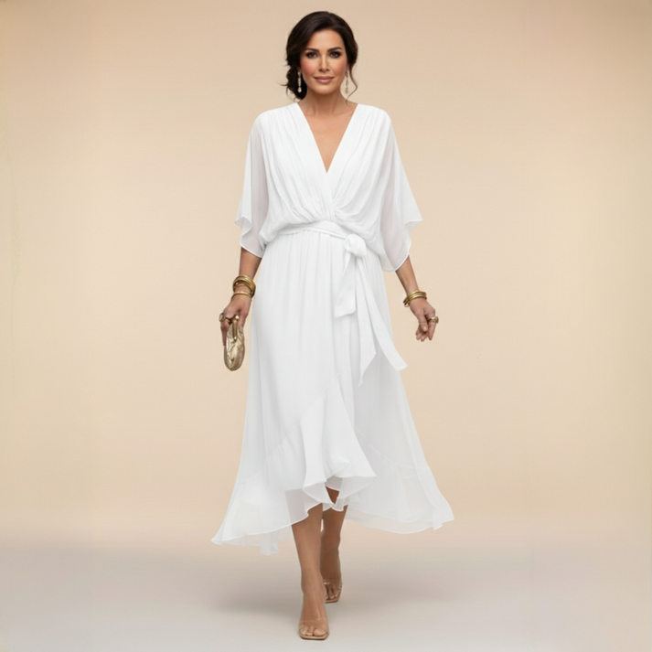 Harshani - Vestido de Chiffon Com Decote em V