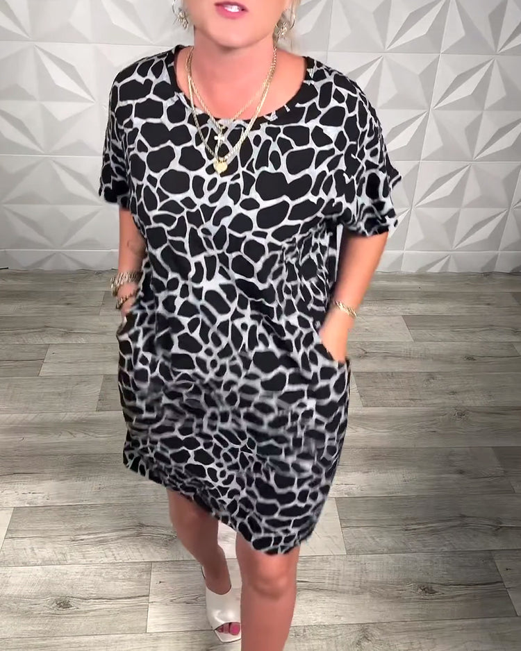 Salvinia - Vestido Casual Com Estampa e Gola Redonda