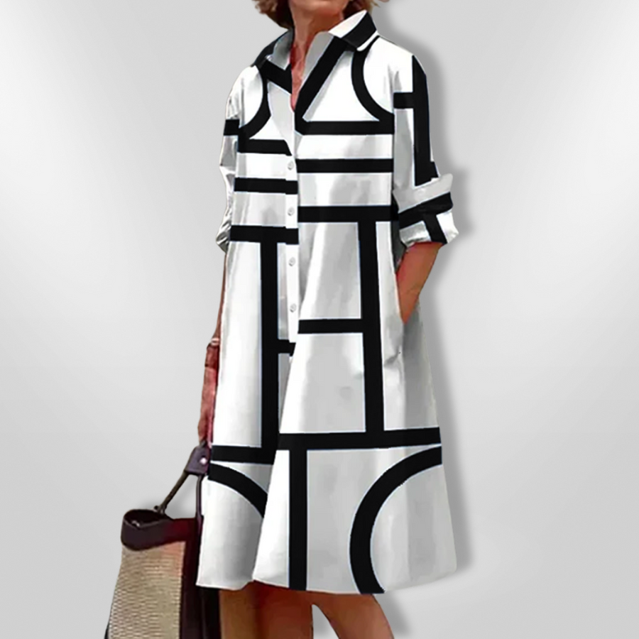 Lynna - Vestido midi Casual com Bolsos e Botões