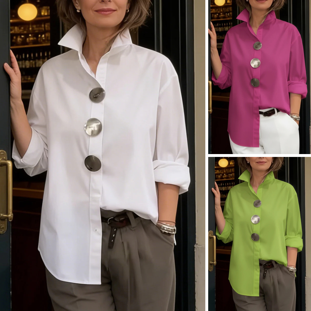 Lyyn - Blusa de Gola Alta Com Botões Grandes