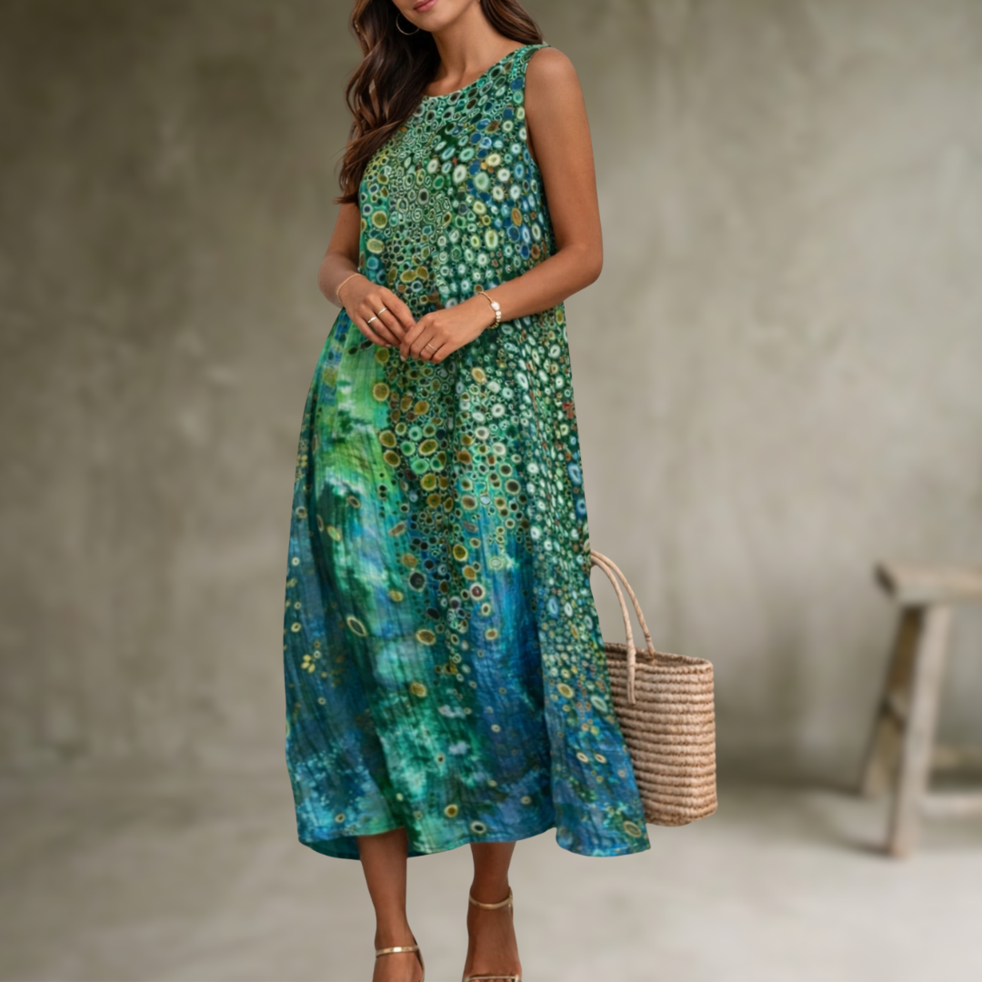Natia - Vestido Midi Sem Mangas em Algodão