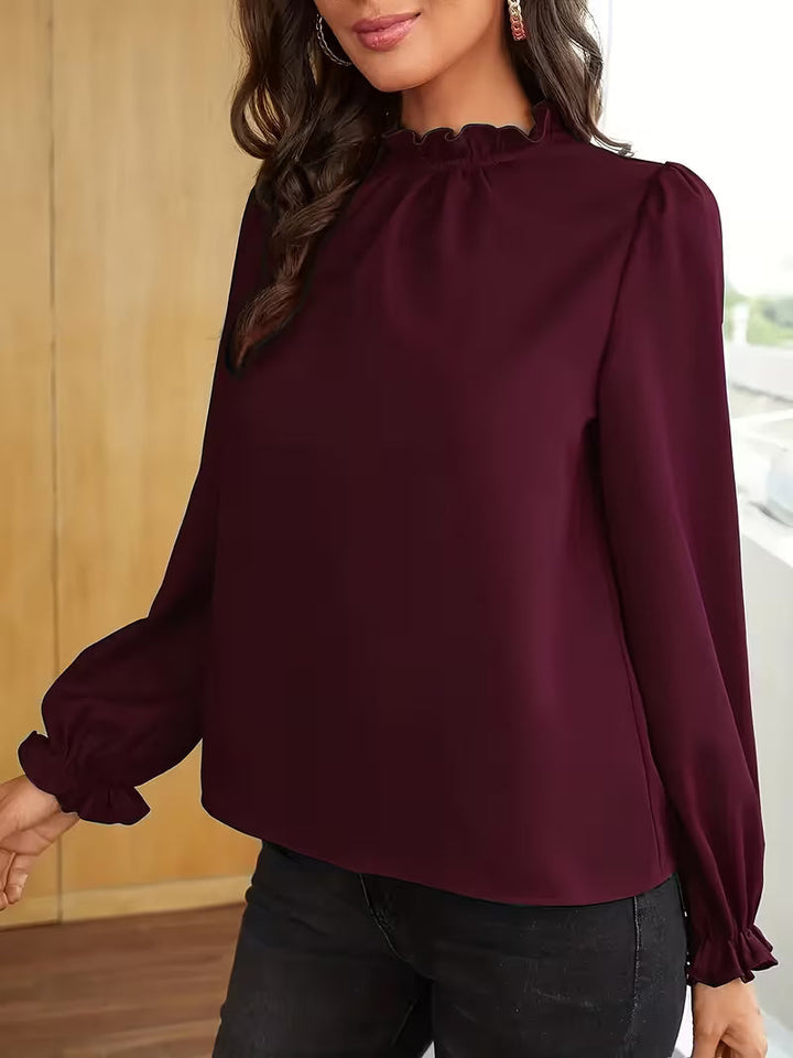 Aurelija - Blusa com Gola com Folhos e Mangas Bufantes