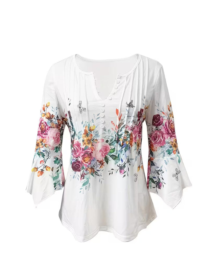 Judita - Blusa Com Estampado Floral e Decote Em V