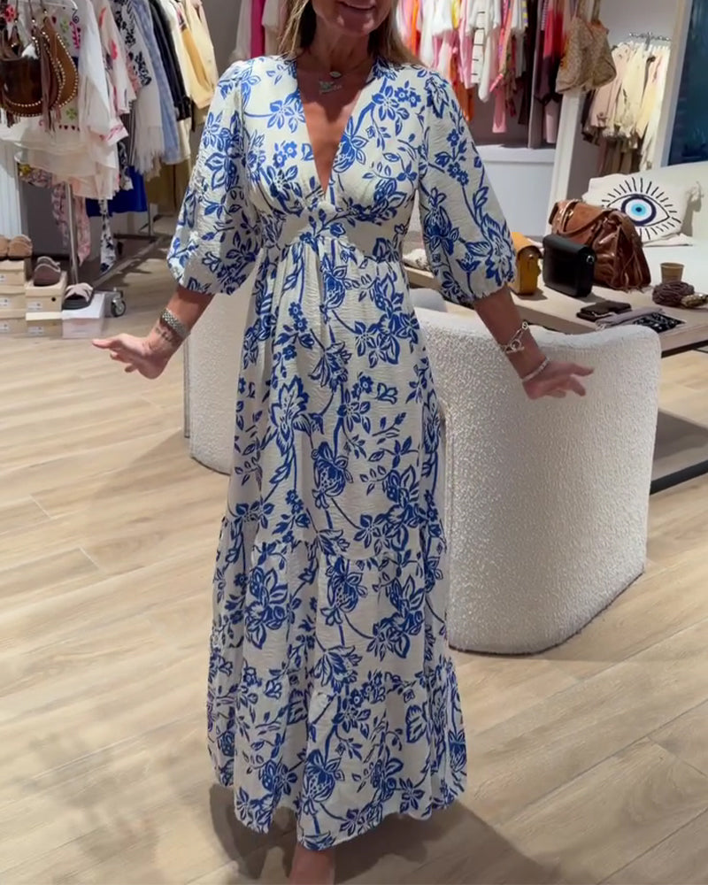 Lyssia - Vestido Longo Elegante Com Padrão Floral