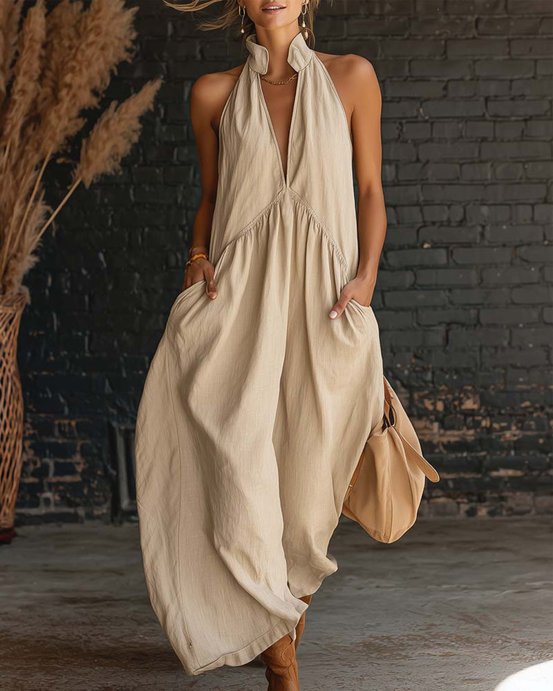 Saorla - Vestido Maxi SEM Mangas Em Algodão Com Gola Alta