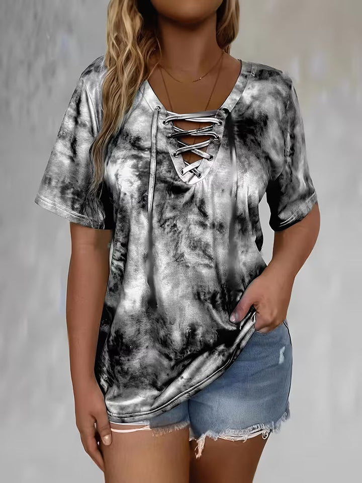 Beryl - T-Camisa de Manga Curta com Cordão e Estampado