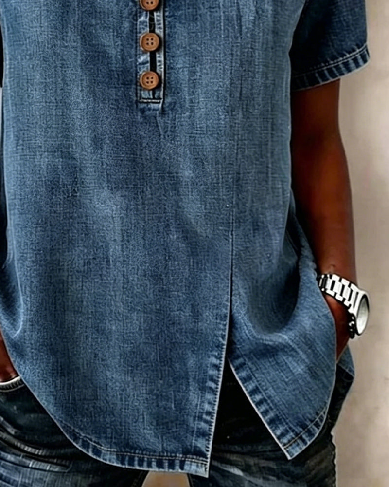 Lyjena - Blusa De Ganga Com Decote Em V e Abertura Lateral