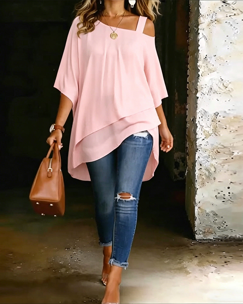 Aurona - Blusa Casual Assimétrica Com Ombros À Mostra
