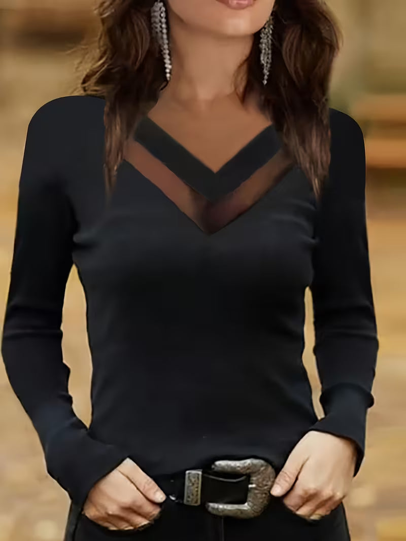 Mesha - Camisola De Manga Comprida Com Decote Em V E Inserção Em Malha