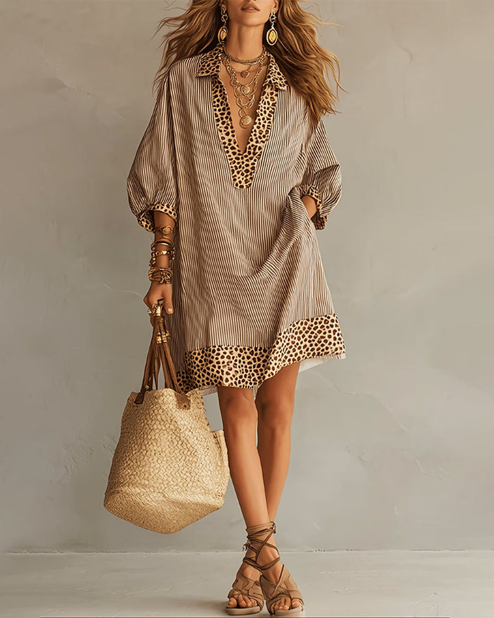Marget - Vestido Com Painéis Em Padrão Leopardo E Mangas Bufantes