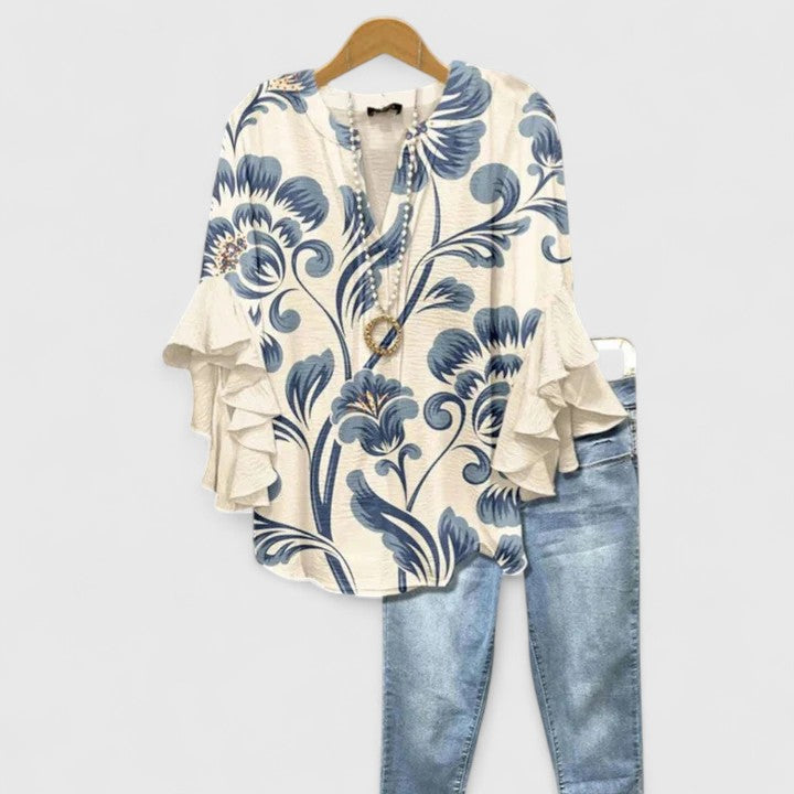 Juria - Blusa Com Mangas Com Folhos e Estampado Floral