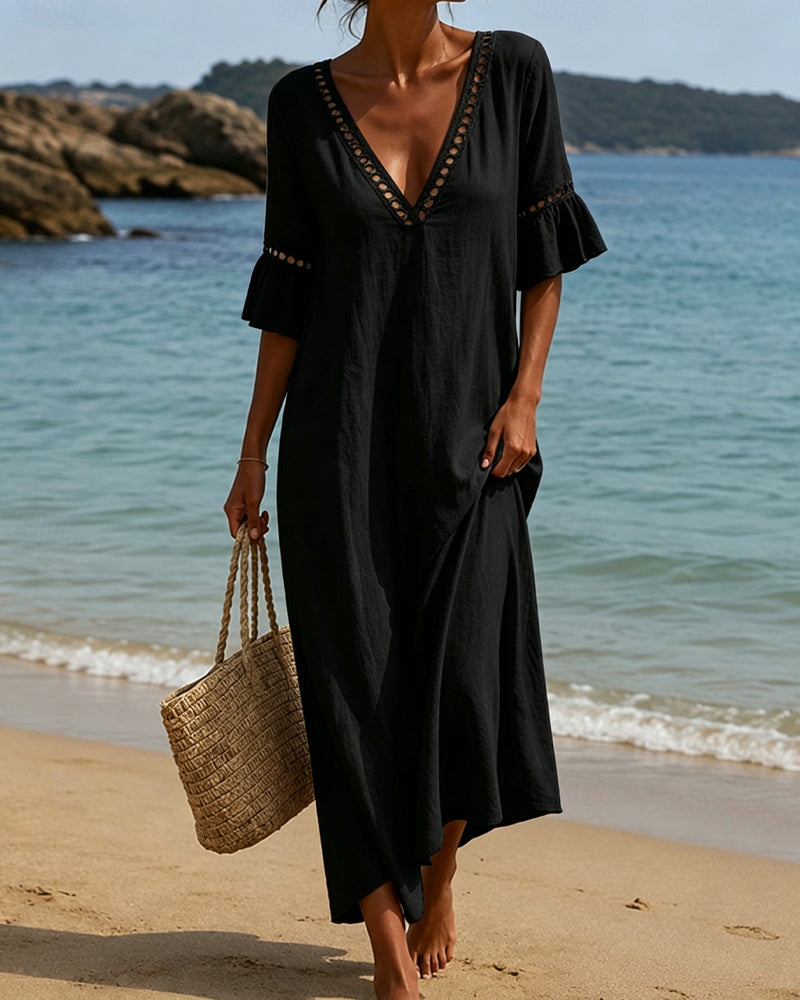 Nellina - Vestido Com Decote Em V Profundo e Folhos