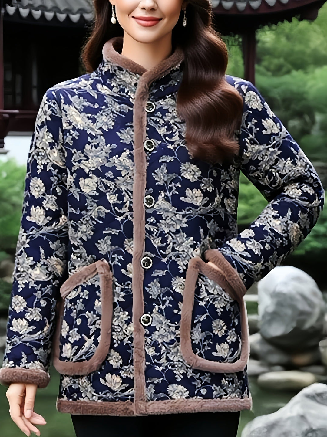 Mayte - Casaco De Inverno Com Padrão Floral E Botões