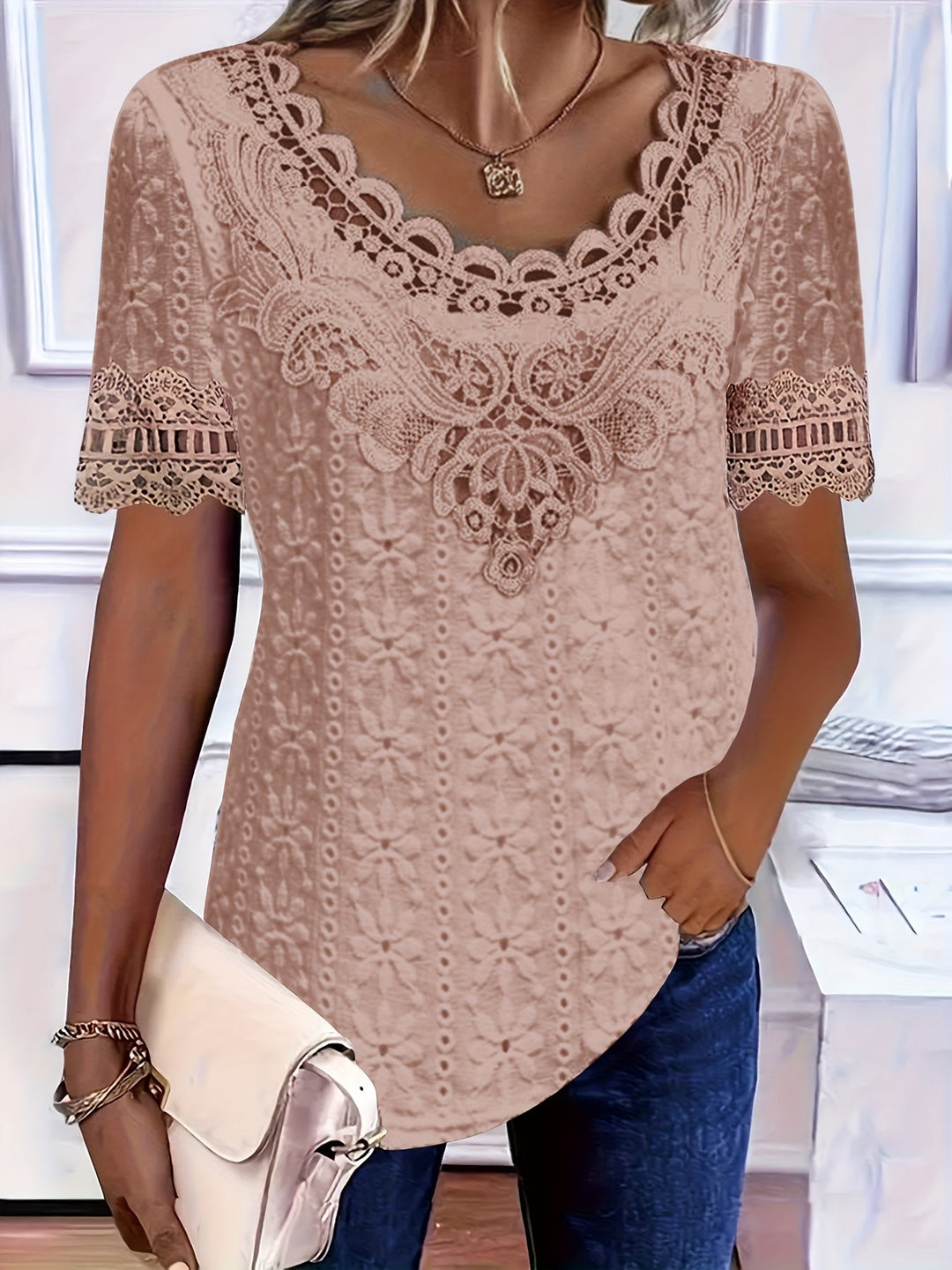 Rickea - Blusa Elegante De Manga Curta