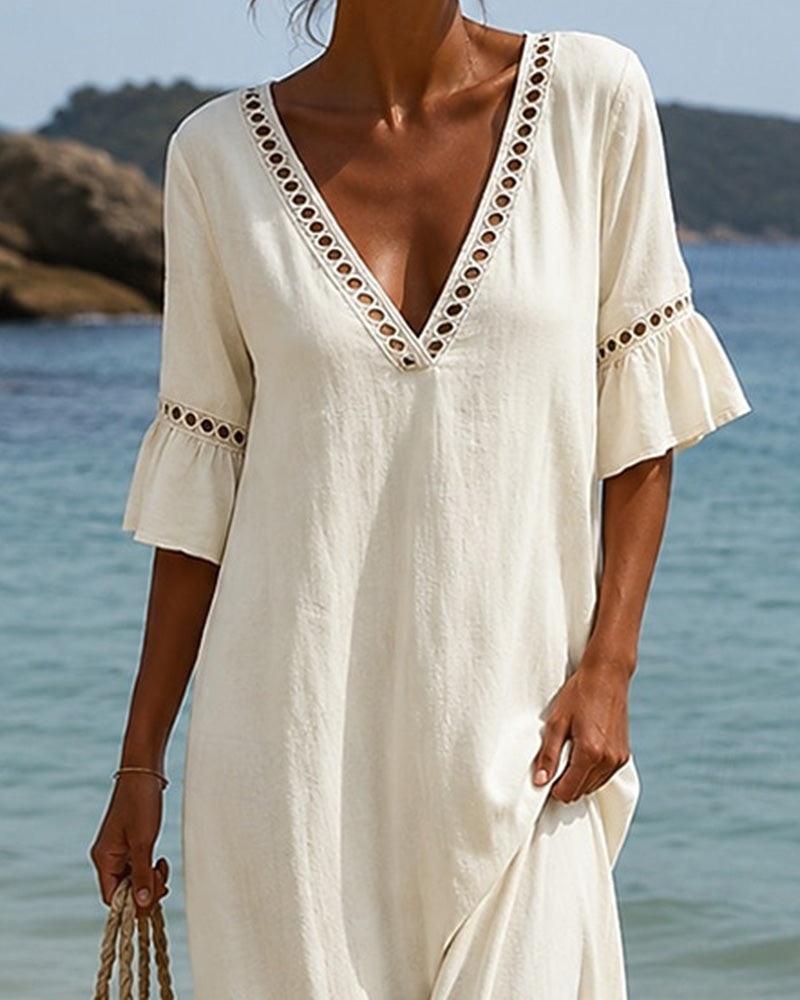 Nellina - Vestido Com Decote Em V Profundo e Folhos