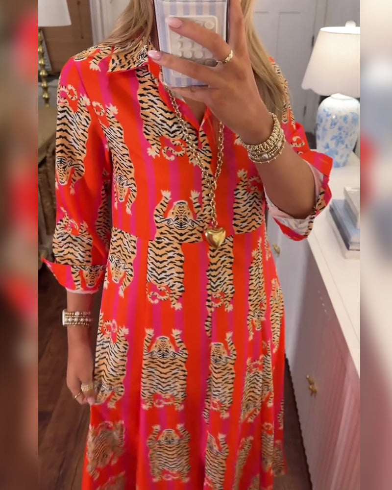 Sinney - Vestido Maxi Estampado De Manga Comprida