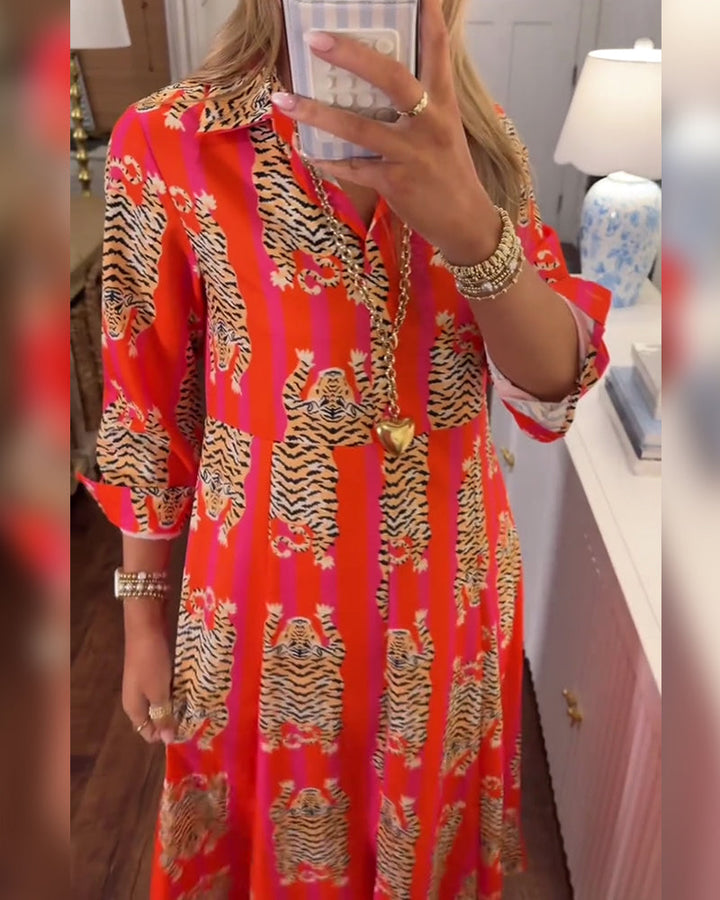 Sinney - Vestido Maxi Estampado De Manga Comprida