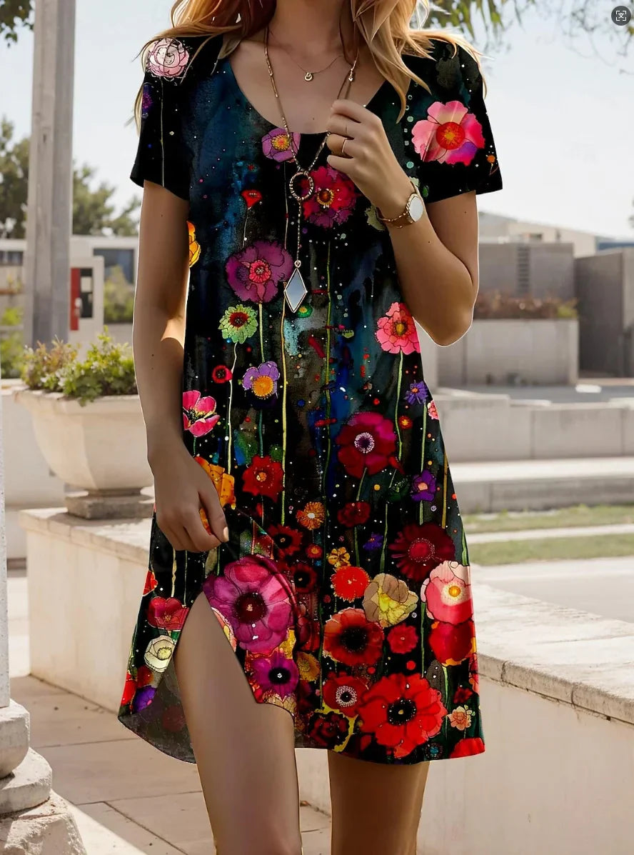 Linnea - Vestido Estampado de Manga Curta na Moda