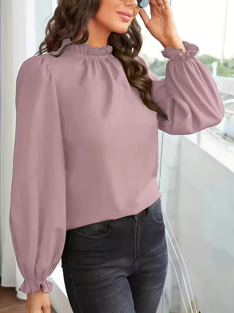 Aurelija - Blusa com Gola com Folhos e Mangas Bufantes