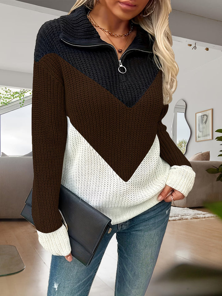 Fagina - Camisola Elegante De Malha Com Meio Fecho