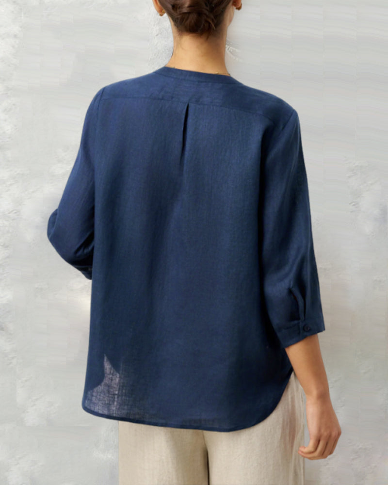 Itsasne - Camisa De Algodão Com Mangas Três Quartos e Botões