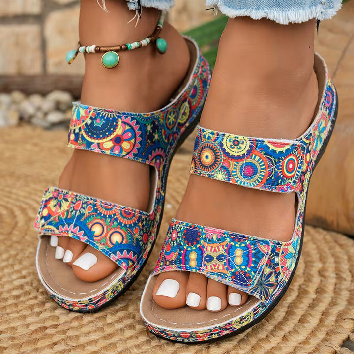 Dhifef - Sandália De Verão Com Salto Grosso E Padrão Estampado