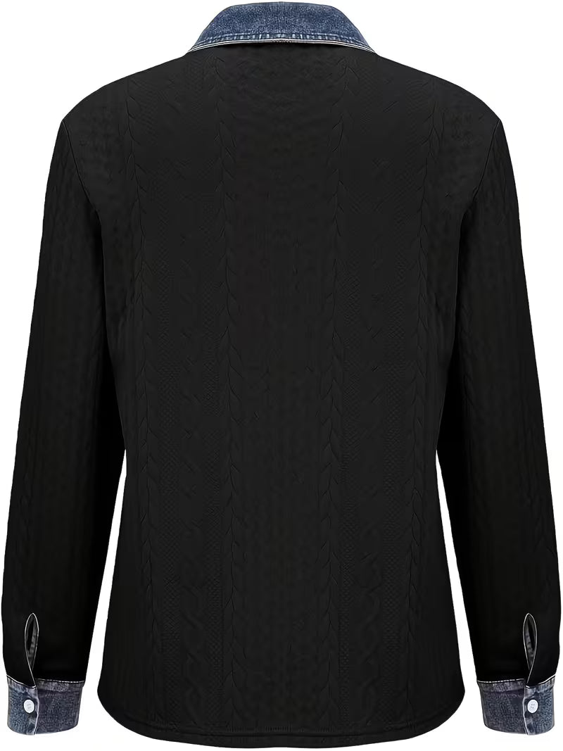 Eryna - Camisa de Manga Comprida em Malha Trançada Com Gola em Ganga
