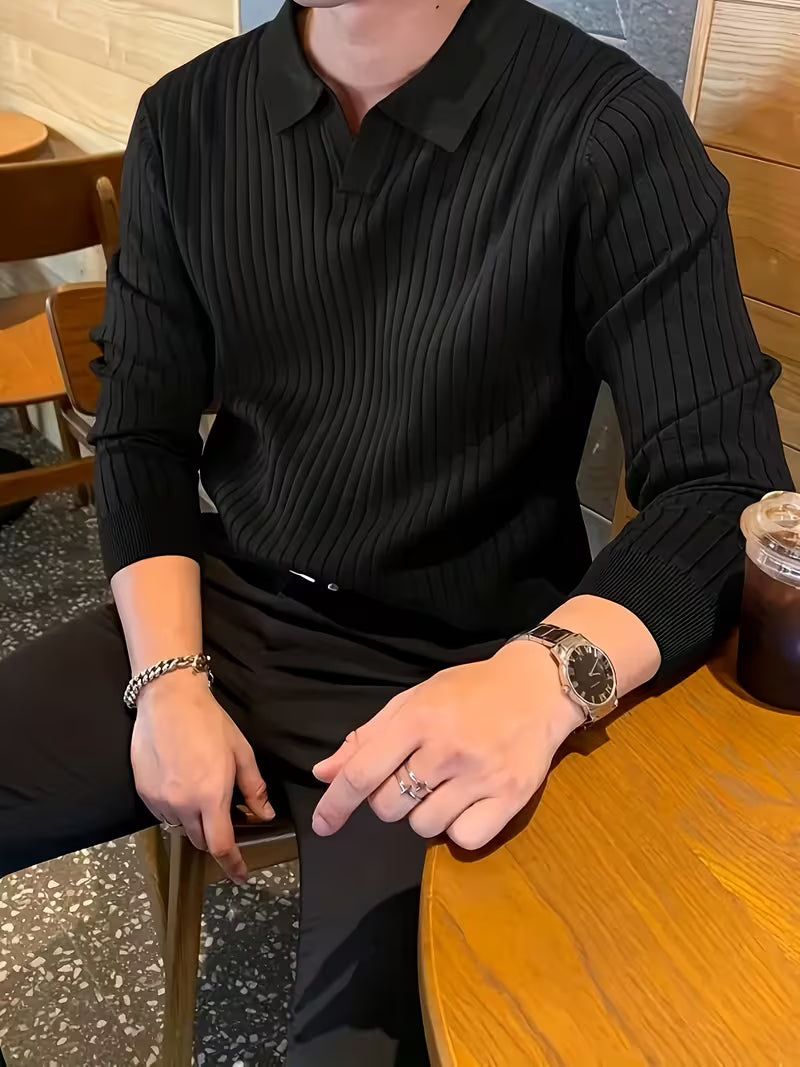 Kaeran – Pulover Polo Elegant Din Tricot Cu Nervuri