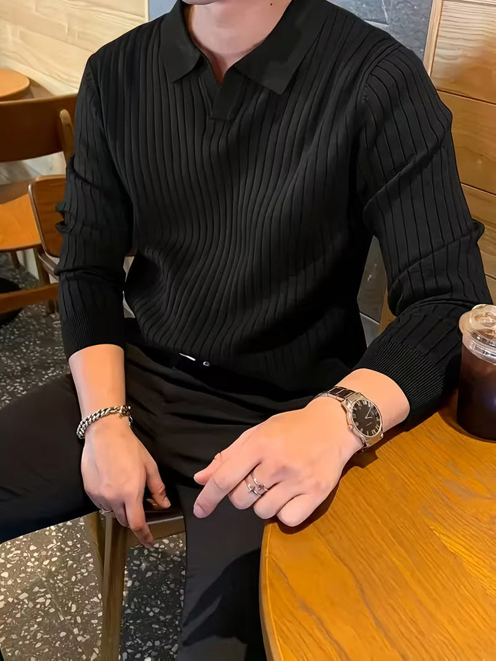 Kaeran – Pulover Polo Elegant Din Tricot Cu Nervuri