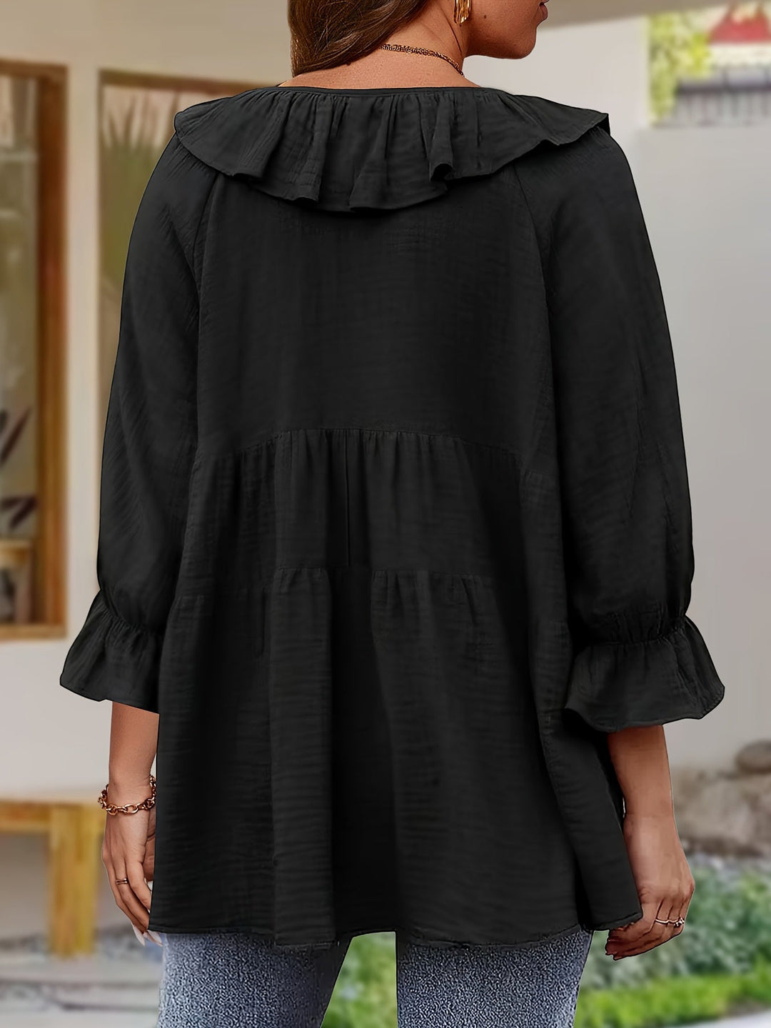 Garbine - Blusa Elegante Com Gola Com Folhos