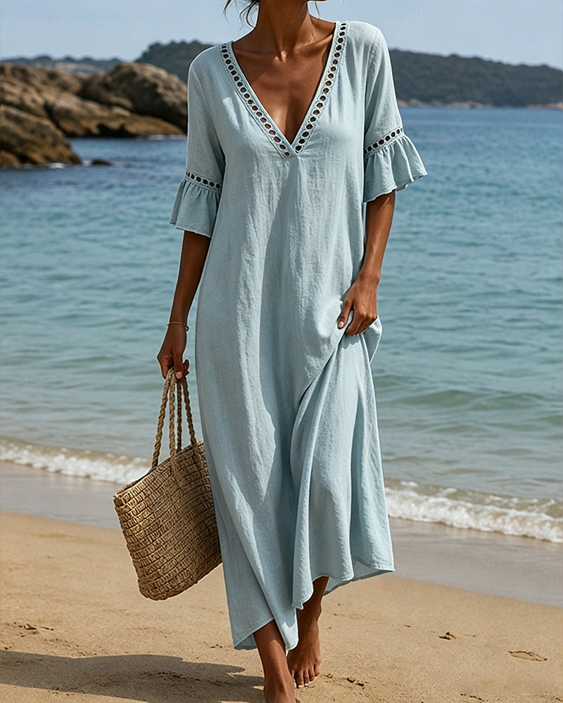 Nellina - Vestido Com Decote Em V Profundo e Folhos
