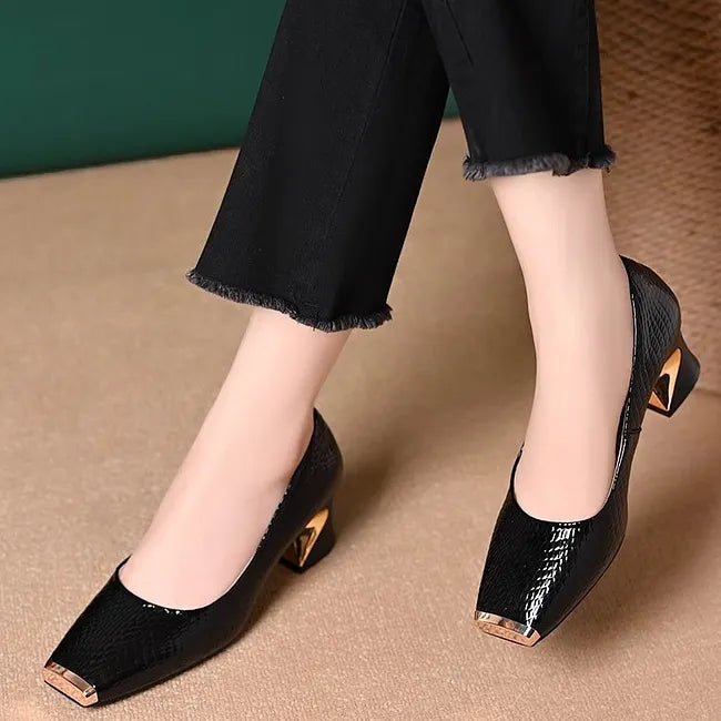 Merja - Sapatos De Salto Alto Com Padrão De Pele De Cobra E Salto Grosso