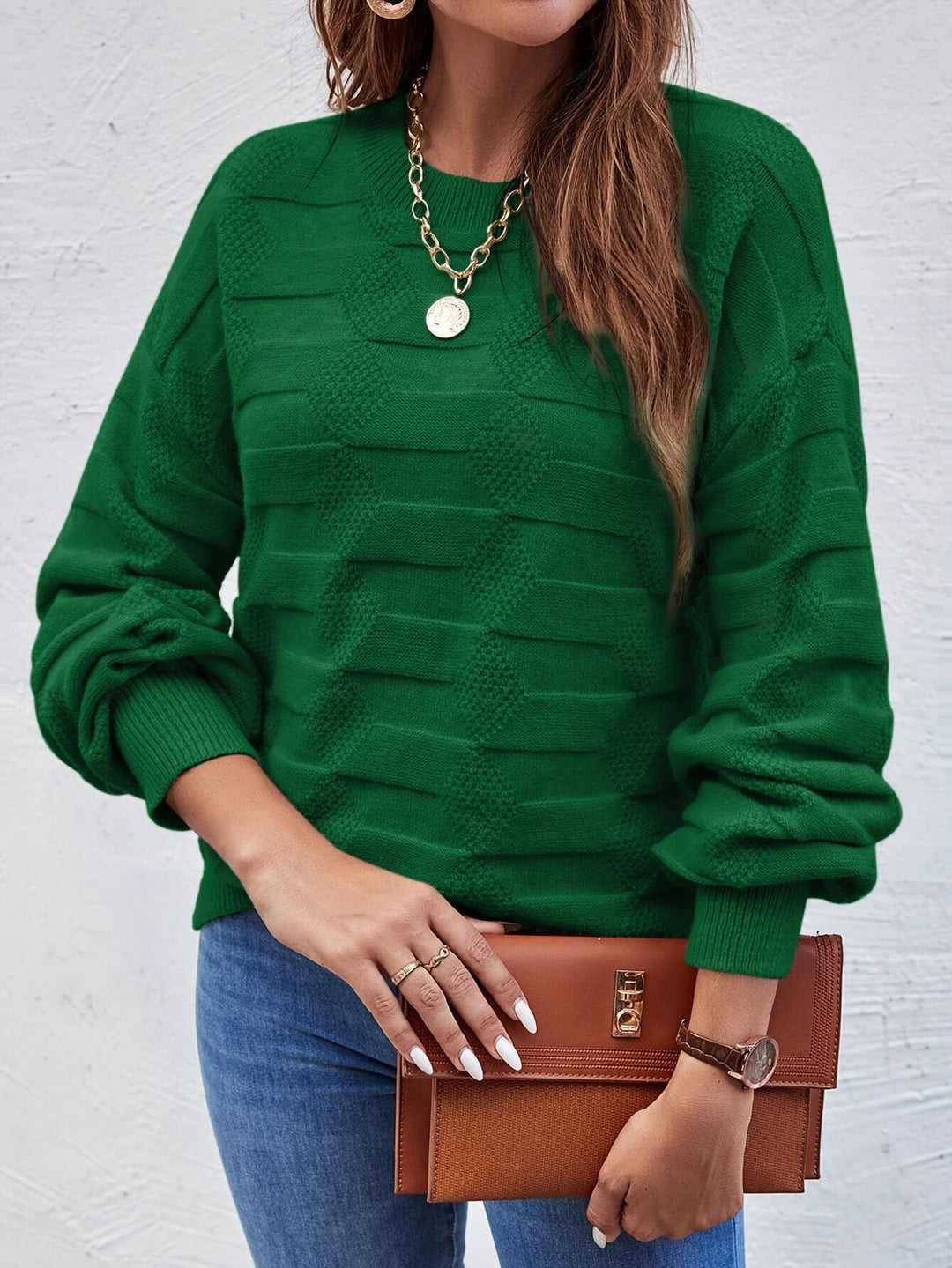 Annastina - Camisola Casual De Manga Comprida Com Gola Redonda