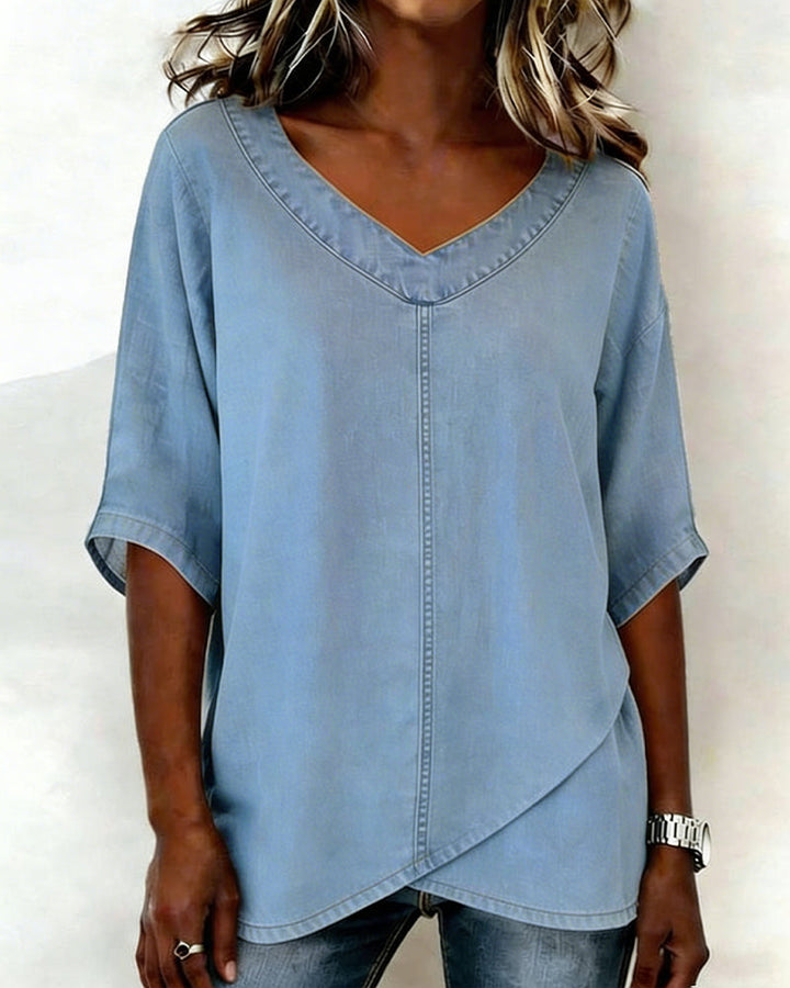 Laritza - Top Casual De Ganga Com Decote Em V