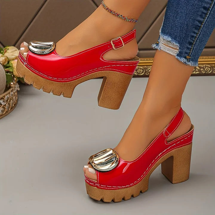 Megyn - Sapatos de Salto Alto Com Fivela Metálica Vintage